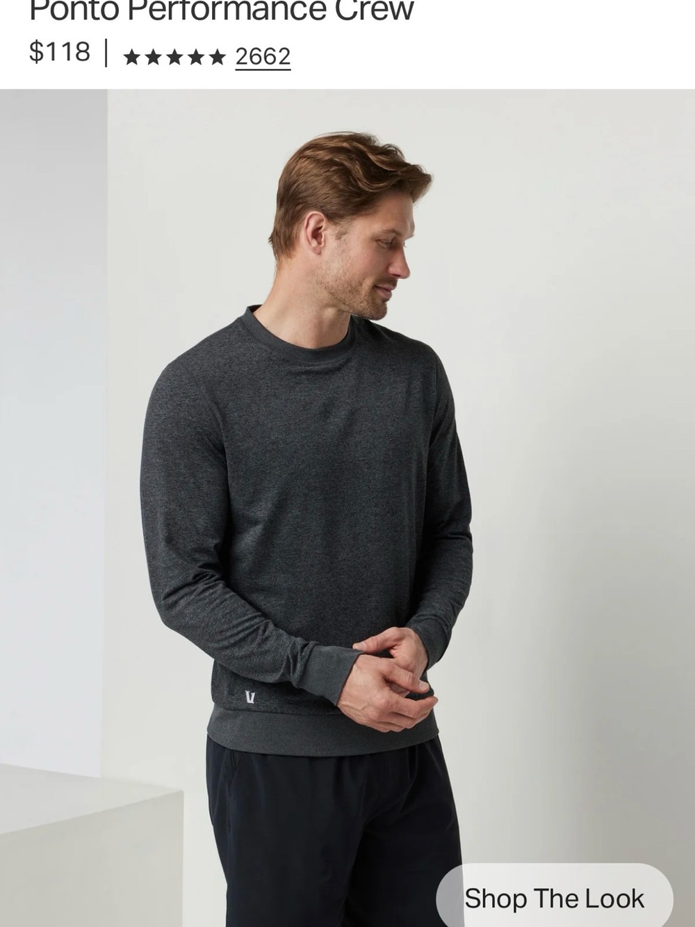 Vuori Ponto Performance Crew in Charcoal Heather